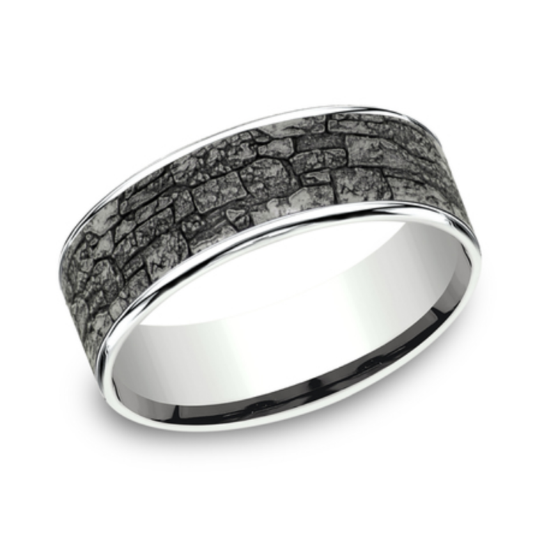 14K Gold and Tantalum 7.5mm – Rock Wall Men’s Wedding Band Ammara Stone 15