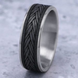14K Gold and Tantalum 7.5mm – Wheat Weave Men’s Wedding Band Ammara Stone 18