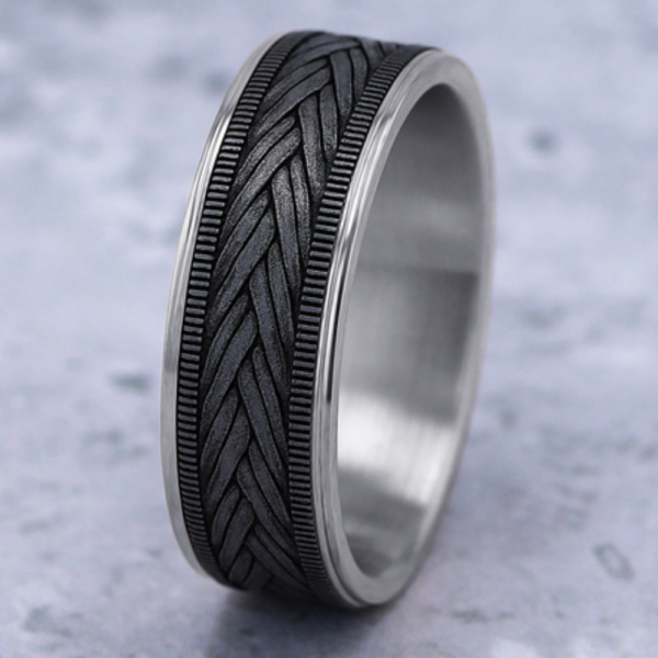 14K Gold and Tantalum 7.5mm - Wheat Weave Men's Wedding Band - Image 9