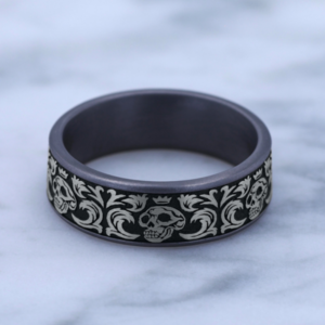 14K Gold and Tantalum 7.5mm – Skull Men’s Wedding Band Ammara Stone 15