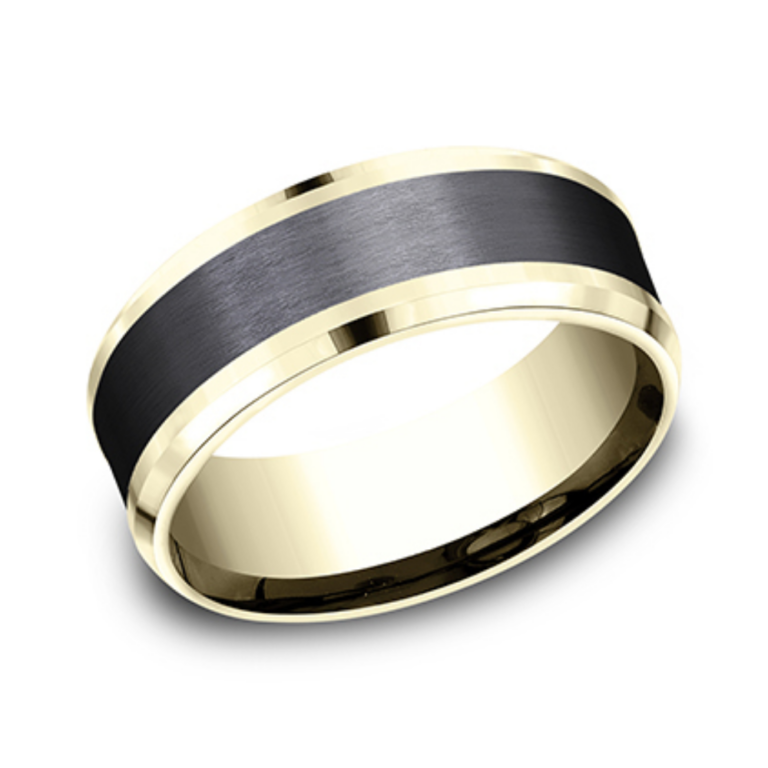 14K Gold and Black Titanium 8mm – Satin Men’s Wedding Band Benchmark 15