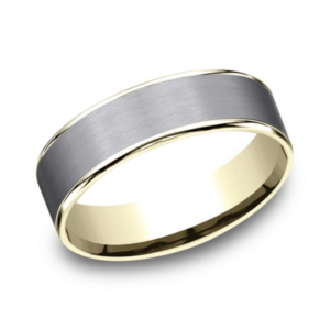 14K Gold and Tantalum 6.5mm – Satin Men’s Wedding Band Ammara Stone 15