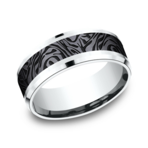14K Gold and Black Titanium 8mm – Mokume Men’s Wedding Band Benchmark 38