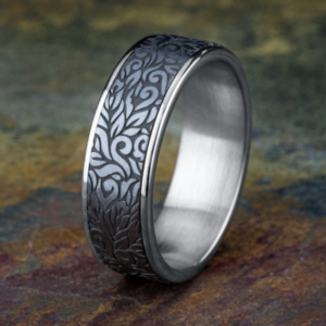 14K Gold and Tantalum 7.5mm – Paisley Men’s Wedding Band Ammara Stone 15