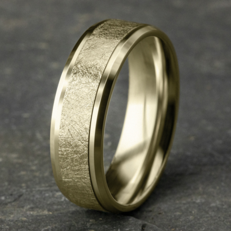 14K Gold 8mm – Swirl Center Men’s Wedding Band Benchmark 21