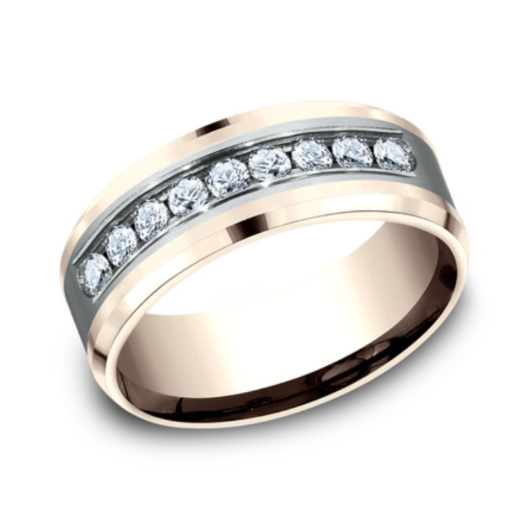 14K Two-Tone Gold Channel Set Diamond Men’s Wedding Band Benchmark 12