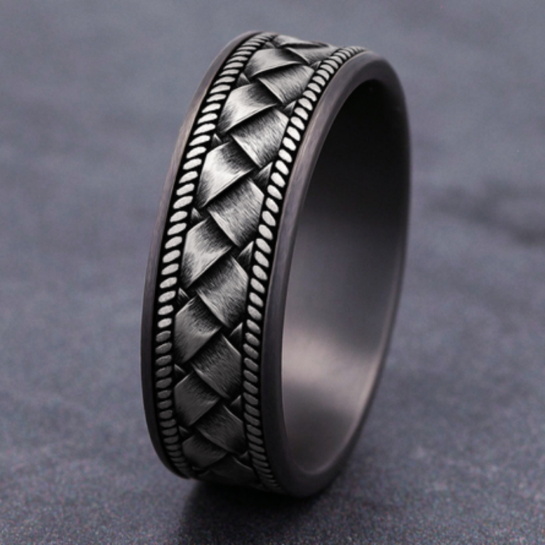 14K Gold and Tantalum 7.5mm – Basket Weave Men’s Wedding Band Ammara Stone 18
