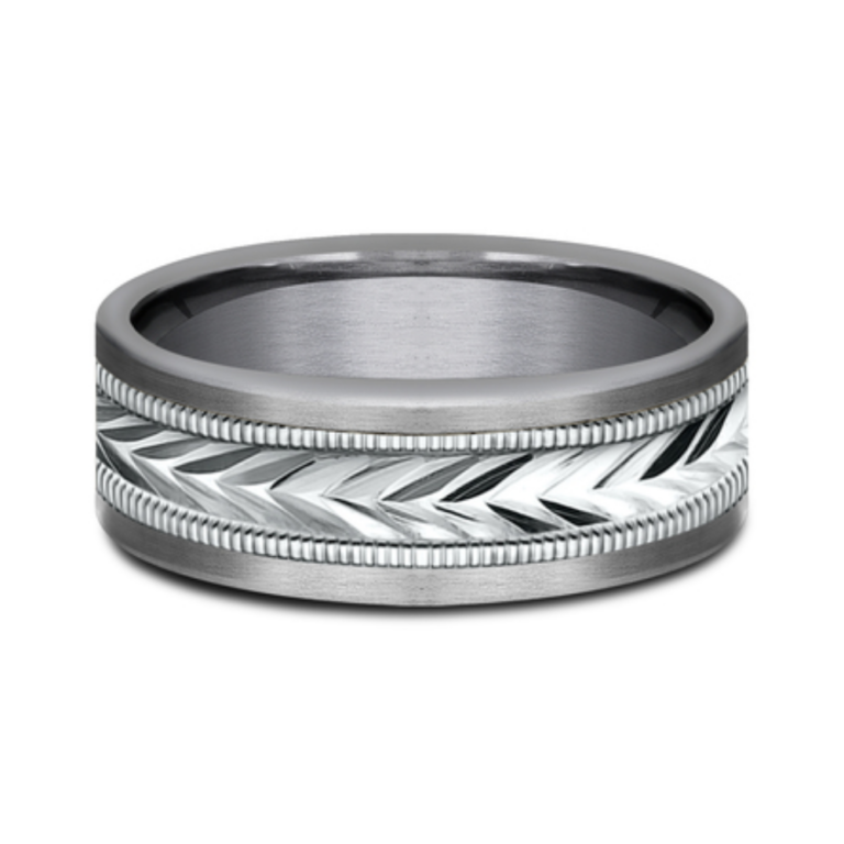 14K Gold and Tantalum 8mm – Wheat Milgrain Men’s Wedding Band Ammara Stone 13