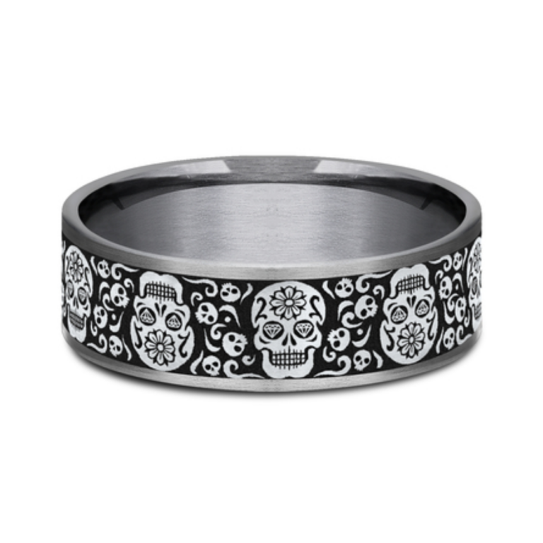 14K Gold and Tantalum 7.5mm – Skull King Men’s Wedding Band Ammara Stone 13