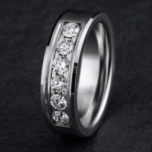14K Gold Channel Set Diamond Men's Wedding Band - Image 3