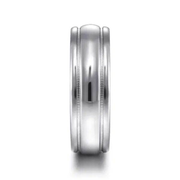 14K Gold 7mm - High Polish Milgrain Channel Men's Wedding Band - Image 3