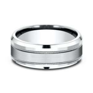 14K Gold 8mm – Satin Milgrain Men’s Wedding Band Benchmark 22