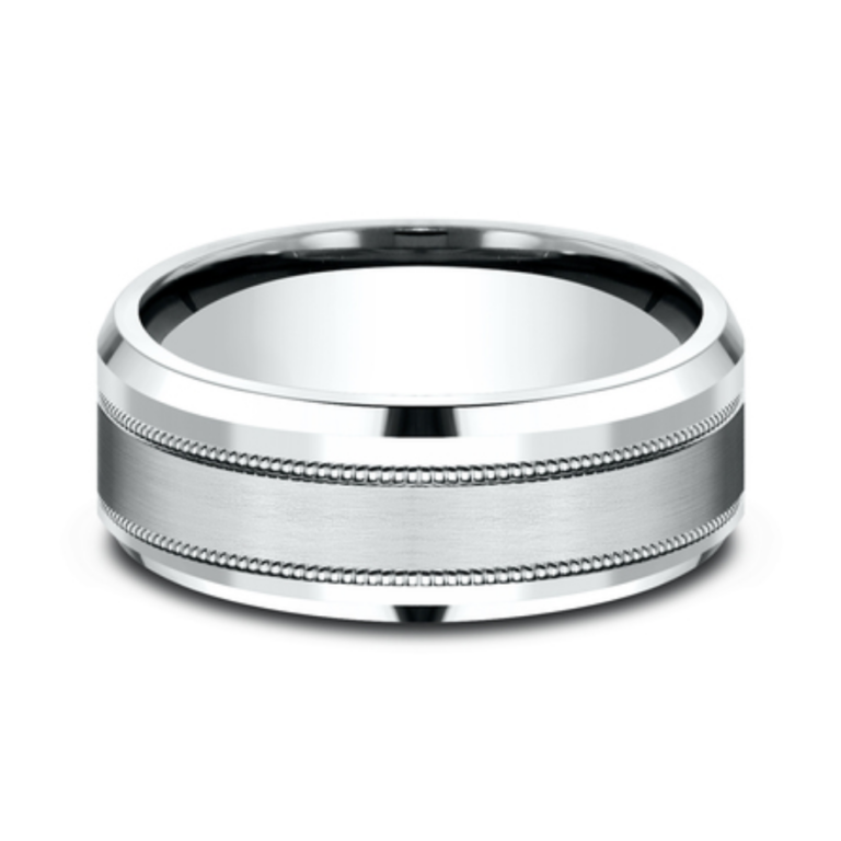 14K Gold 8mm – Satin Milgrain Men’s Wedding Band Benchmark 52