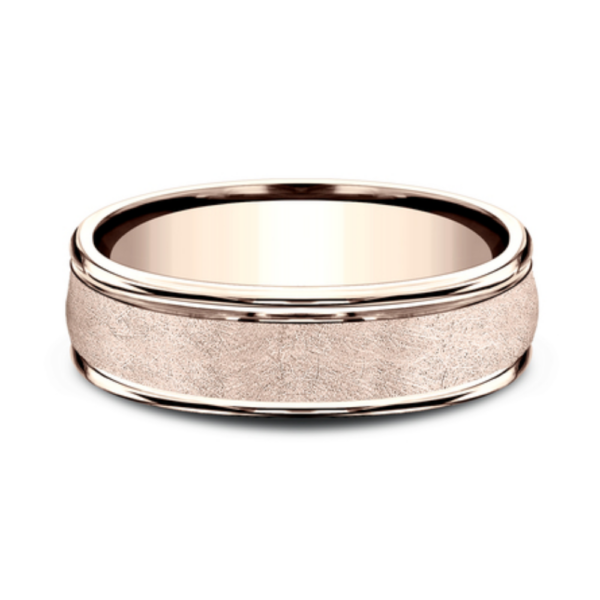 14K Gold 6.5mm - Swirl Finish Men's Wedding Band - Image 4