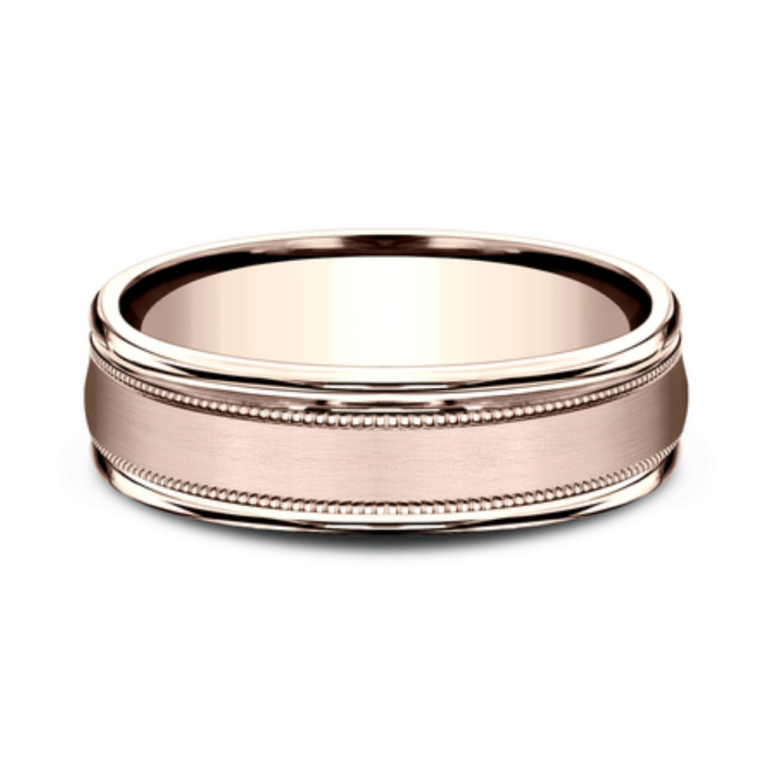 14K Gold 6.5mm – Satin Milgrain Men’s Wedding Band Benchmark 13