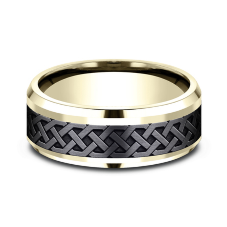 14K Gold and Black Titanium 8mm – Celtic Men’s Wedding Band Benchmark 16