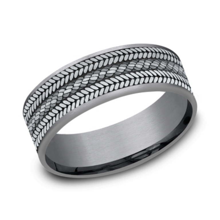 14K Gold and Tantalum 7.5mm – Rope Men’s Wedding Band Ammara Stone 35