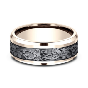 14K Gold and Tantalum 8mm – Vintage Script Men’s Wedding Band Benchmark 34