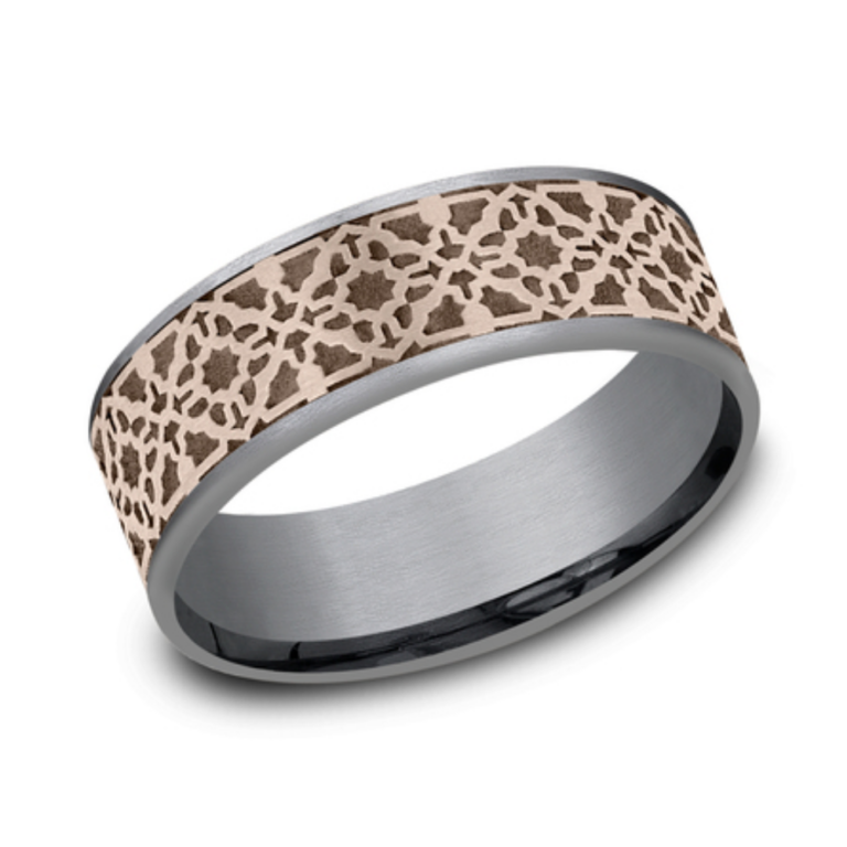14K Gold and Tantalum 7.5mm – Aztec Men’s Wedding Band Ammara Stone 17