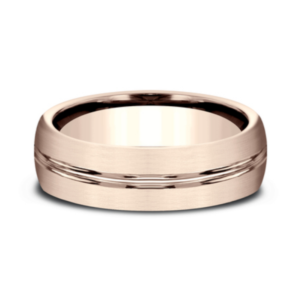 14K Gold 6.5mm - Satin Center Cut Men's Wedding Band - Image 7