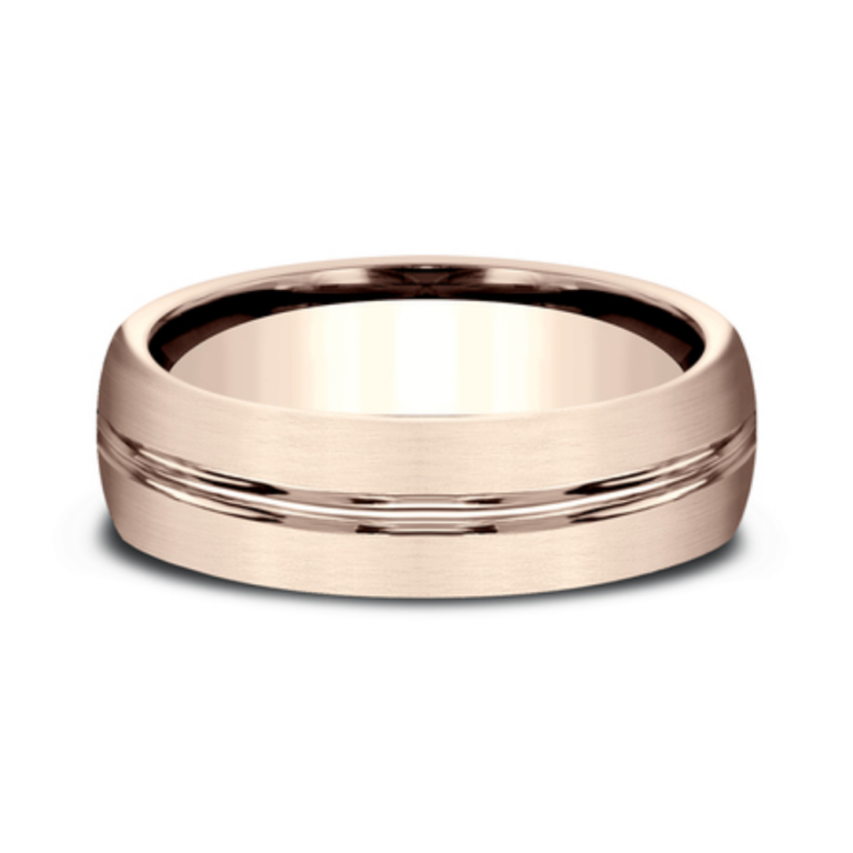 14K Gold 6.5mm – Satin Center Cut Men’s Wedding Band Benchmark 34