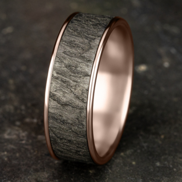 14K Gold and Tantalum 7.5mm - Rock Men's Wedding Band - Image 6