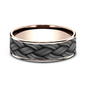 14K Gold and Tantalum 7.5mm – Rope Weave Men’s Wedding Band Ammara Stone 16