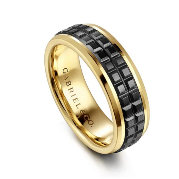 14K Gold and Black Ceramic 7mm - Men's Wedding Band - Image 6