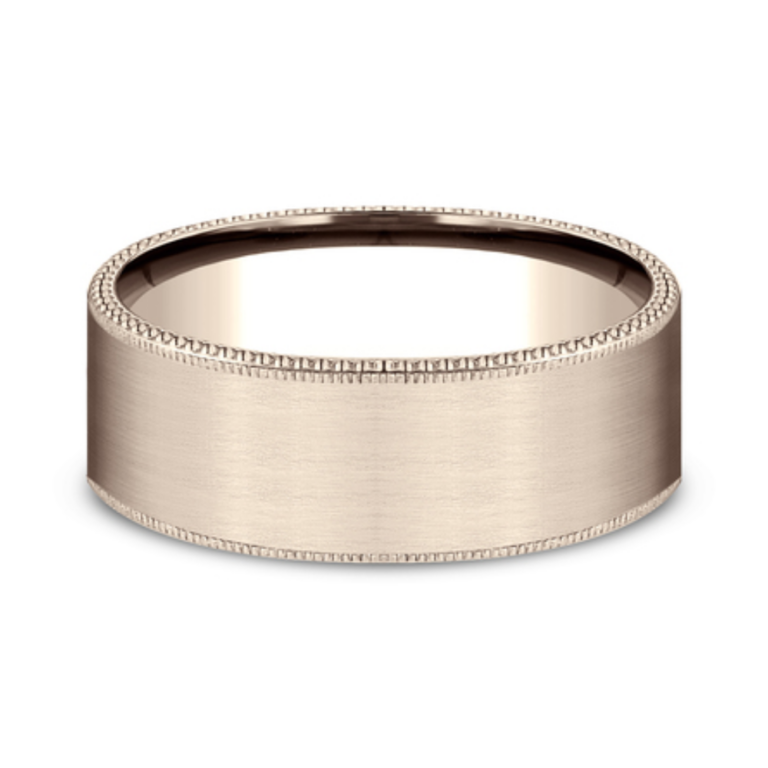 14K Gold 8mm – Satin Riveted Men’s Wedding Band Benchmark 16