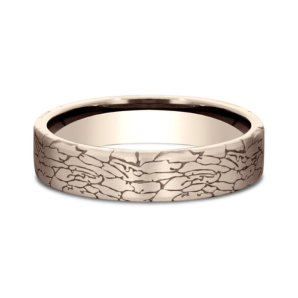 14K Gold 5mm - Fractured Rock Pattern Men's Wedding Band - Image 7