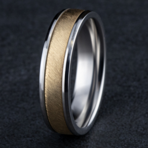 14K Two-Tone Gold 6mm – Diagonal Satin Men’s Wedding Band Benchmark 19