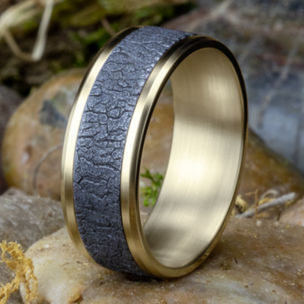 14K Gold and Tantalum 8mm - Bark Men's Wedding Band - Image 6