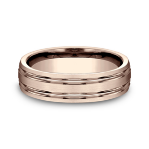 14K Gold 6.5mm – Satin Center Cuts Men’s Wedding Band Benchmark 16