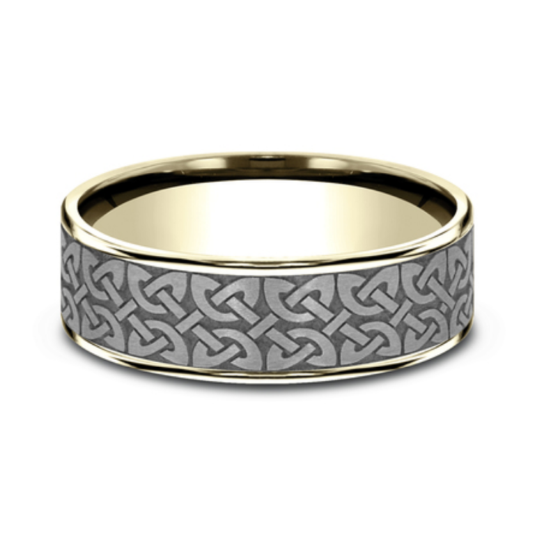 14K Gold and Tantalum 7.5mm – Celtic Men’s Wedding Band Ammara Stone 16