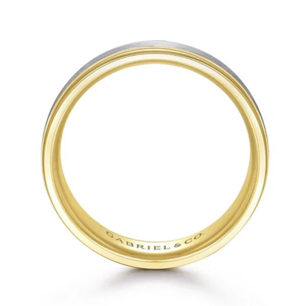 14K Two-Tone Gold 7mm - Satin Finish Men's Wedding Band - Image 3