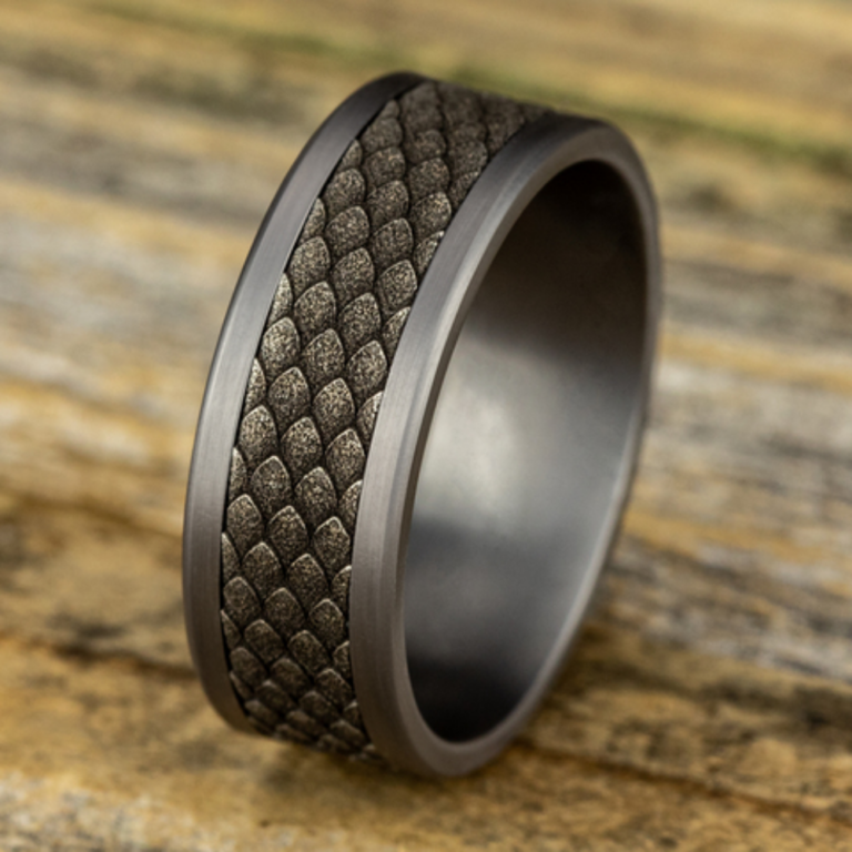 14K Gold and Tantalum 8mm – Dragon Scale Men’s Wedding Band Ammara Stone 19