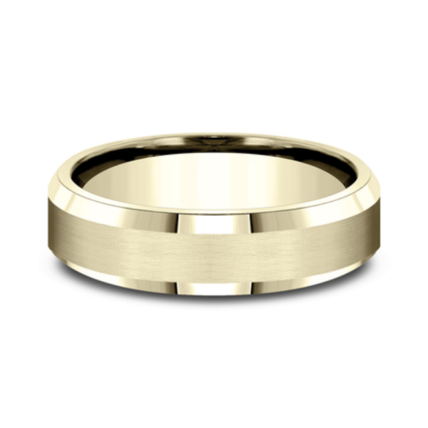 14K Gold 6.5mm - Satin Beveled Men's Wedding Band - Image 7