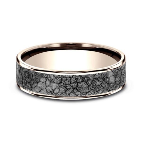 14K Gold and Tantalum 6.5mm - Rubble Men's Wedding Band - Image 7