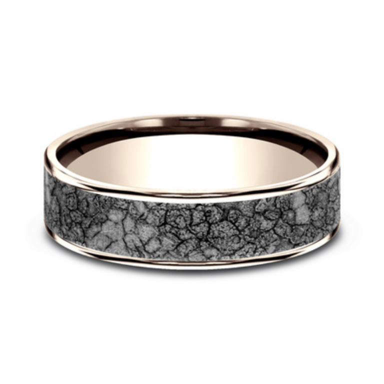 14K Gold and Tantalum 6.5mm – Rubble Men’s Wedding Band Ammara Stone 34