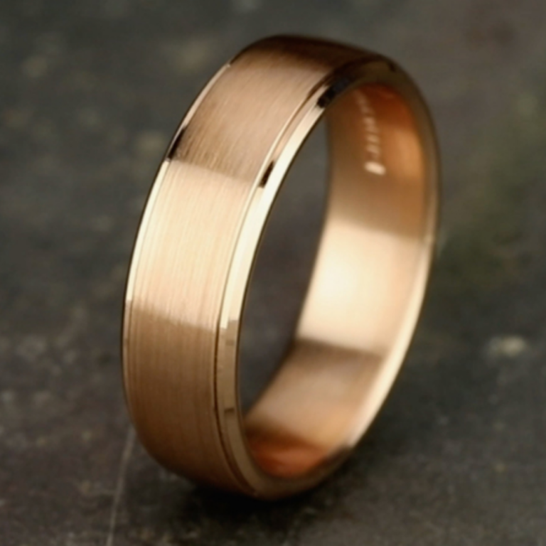 14K Gold 6.5mm – Satin Dropped Men’s Wedding Band Benchmark 19