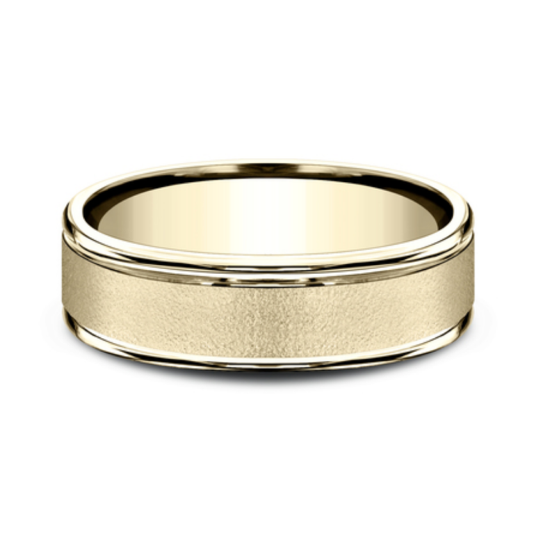 14K Gold 6.5mm – Wire Brush Men’s Wedding Band Benchmark 16