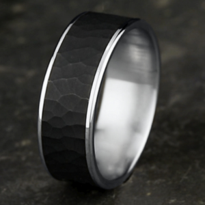 14K Gold and Tantalum 7.5mm – Satin Hammer Men’s Wedding Band Ammara Stone 19