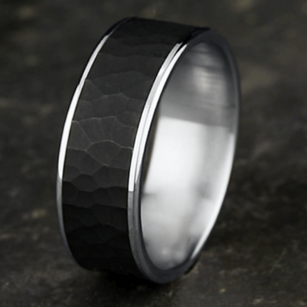 14K Gold and Tantalum 7.5mm - Satin Hammer Men's Wedding Band - Image 9