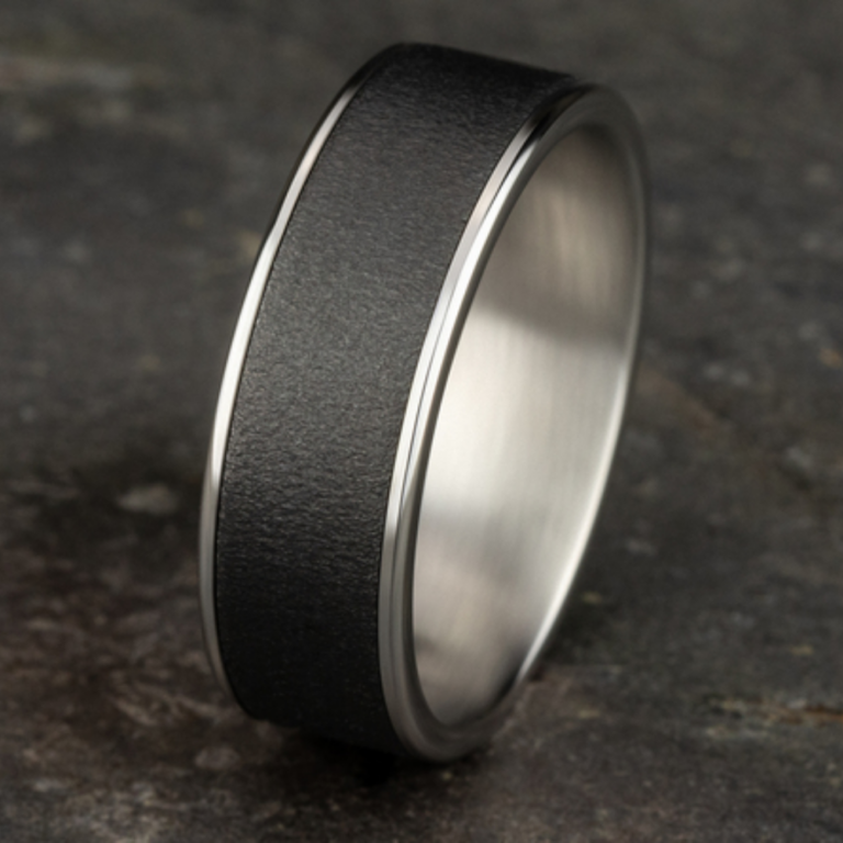 14K Gold and Tantalum 7.5mm – Wire Brush Men’s Wedding Band Ammara Stone 16