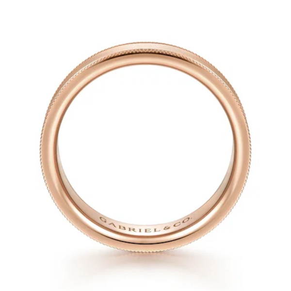 14K Gold 6mm - Sandblast Finish Milgrain Edges Men's Wedding Band - Image 7