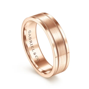 14K Gold 6mm – Satin Finish Milgrain Channels Men’s Wedding Band Gabriel 23
