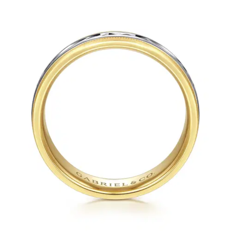 14K Two-Tone Gold 6mm – Diamond Cut Center Men’s Wedding Band Gabriel 48