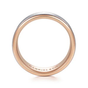 14K Two-Tone Gold 8mm – Satin Finish Milgrain Beveled Men’s Wedding Band Gabriel 16