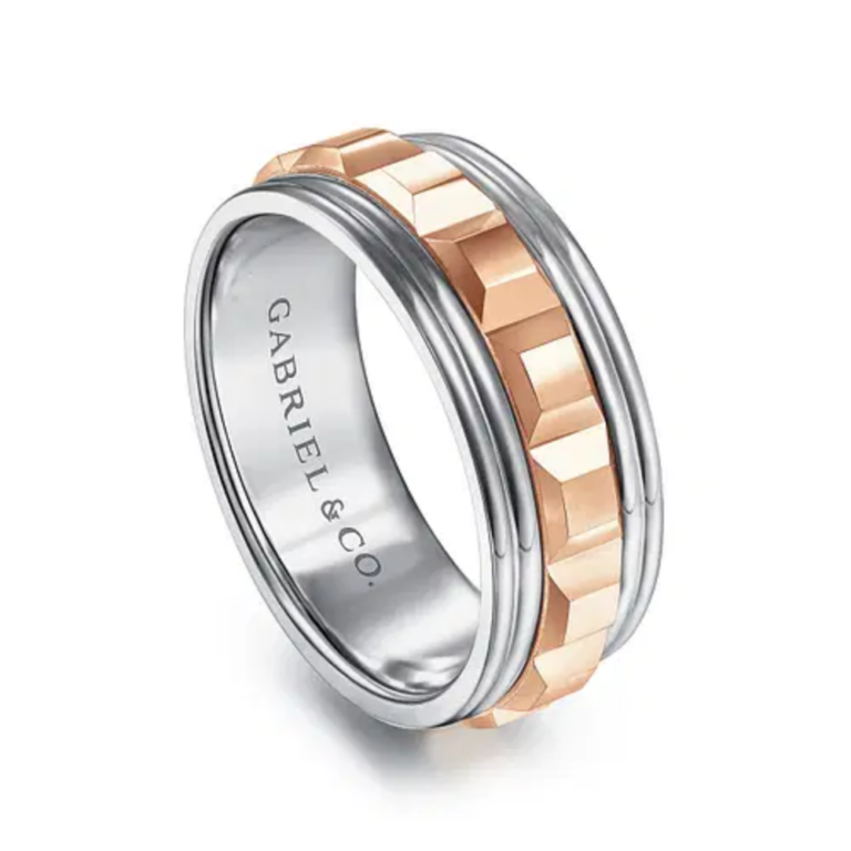 14K Two-Tone Gold 8mm – Grommet Inlay Men’s Wedding Band Gabriel 15