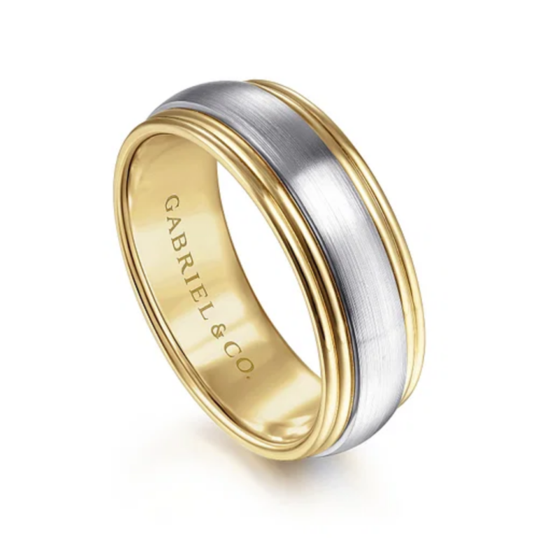14K Two-Tone Gold 8mm – Satin Finish Grooved Men’s Wedding Band Gabriel 15